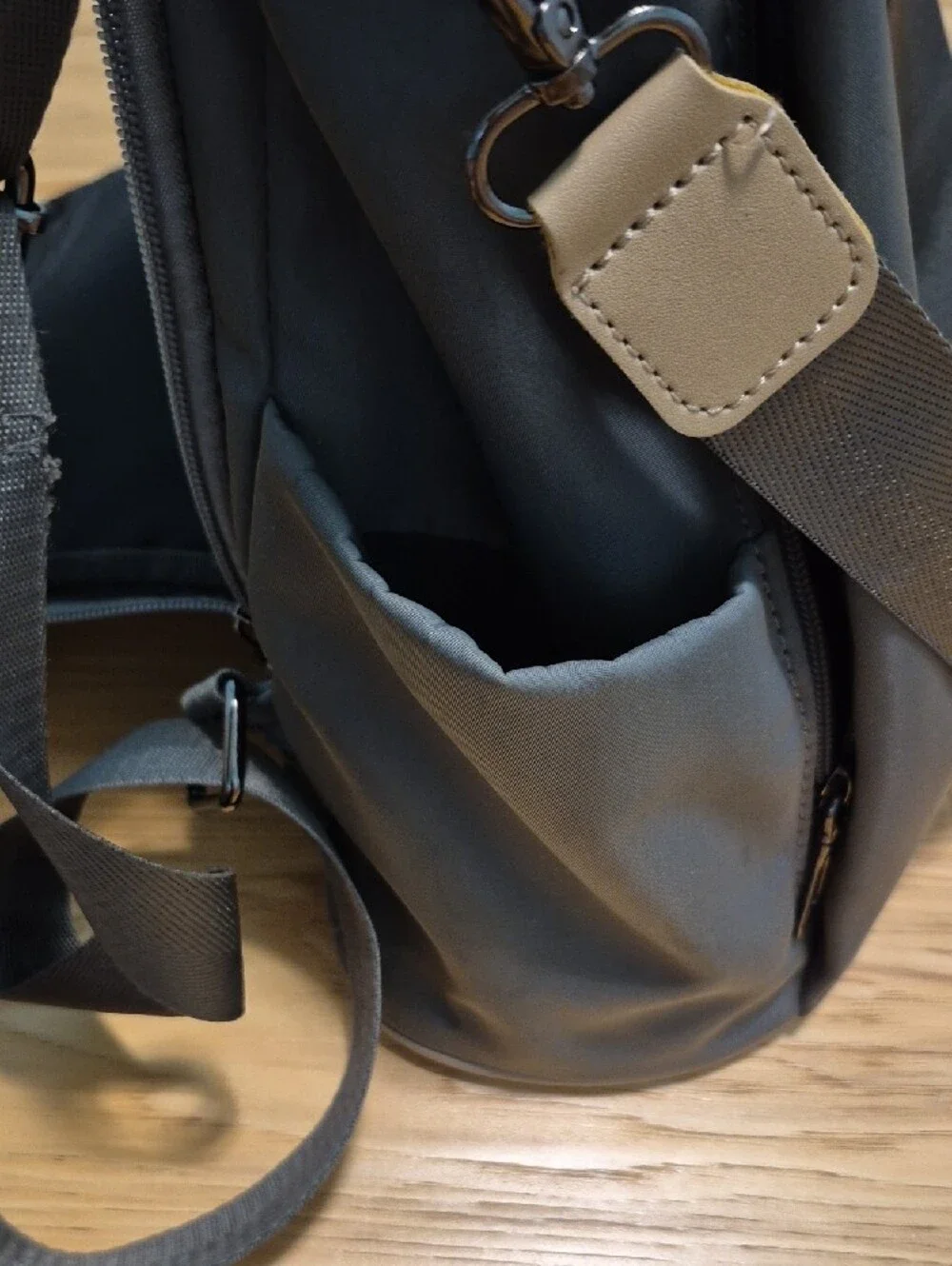 Sleek Gray Women's Convertible Backpack Tote with Cream Accent
